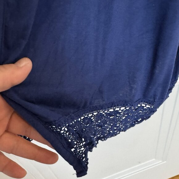 Woman Within Blue Lightweight Cardigan Crochet Lace Hem & Cuff 26/28 Casual EUC - Picture 4 of 5